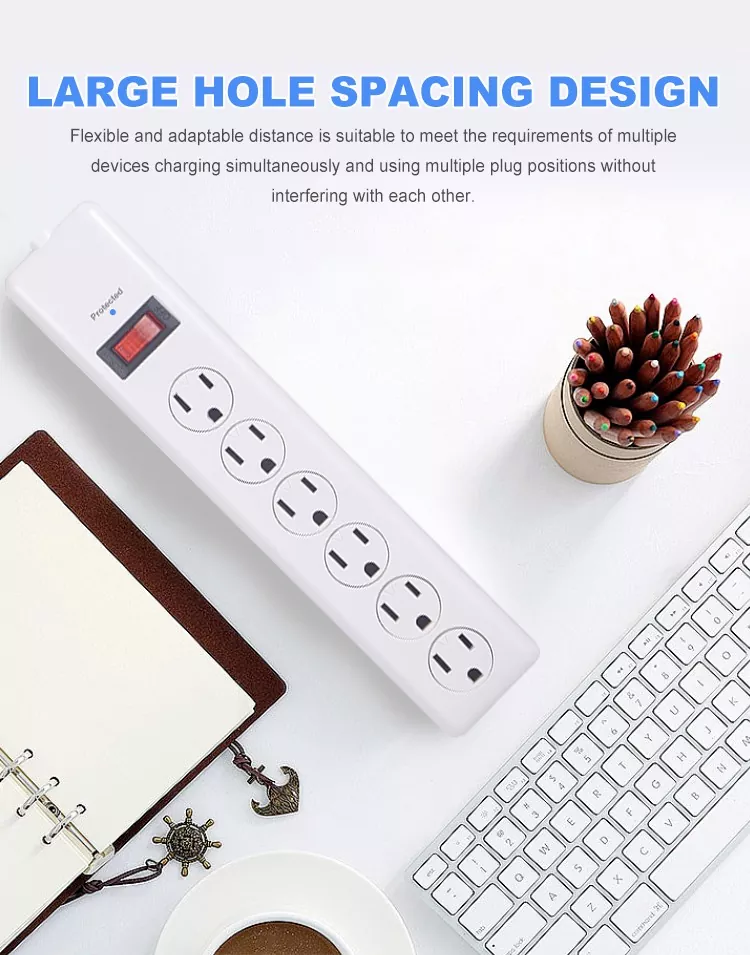 4FT US Power Strip with Surge Protector and Overload Protection
